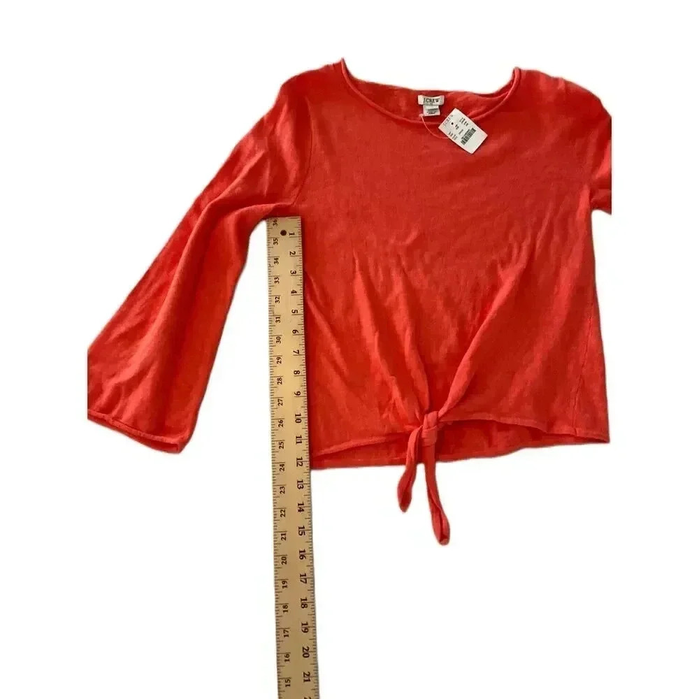 NWT J Crew Orange Long Sleeve Crop Top‎ Tie Front Womens Bell Sleeve XS - Picture 6 of 6